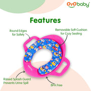 OYO BABY Cushioned Baby Potty Training Seat | Portable Toilet Seat for Child 1 + Years | Soft & Comfortable Potty Seat with Handles | Easy to Clean | Toddler Toilet Seat