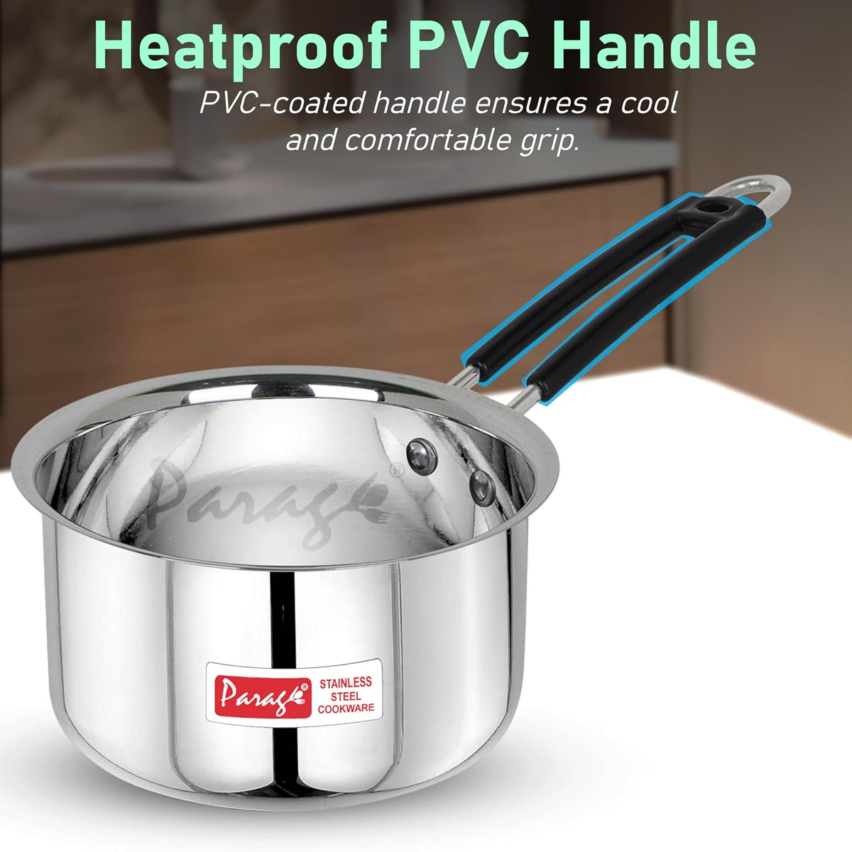 Parage 2 Pieces Stainless Steel Sauce Pan, Tea Pan, Milk Pan Heavy Gauge with Heat-Resistant Wire Handle Induction & Gas Stove Friendly (1 LTR & 1.75 LTR, Silver), 2.75 Liters