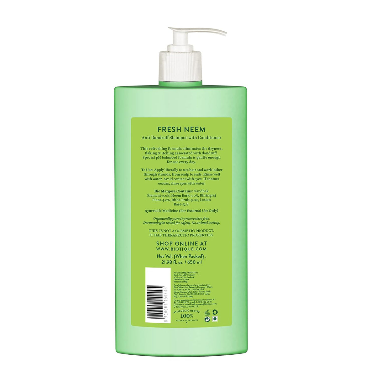 Biotique Bio Neem Margosa Anti Dandruff Shampoo and Conditioner, 650ml & Biotique Bio Bhringraj Therapeutic Hair Oil for Falling Hair Intensive Hair Regrowth Treatment, 200ml