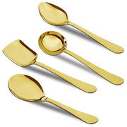 Parage 5 Pieces Stainless Steel Serving Spoons Set of 5 for Dining Table/Kitchen, 1.8 mm Heavy Gauge (2 Soup Ladle/Karchi, 1 Deep Turner, 1 Solid Spoon (Chamcha), 1 Rice Spoon) (Steel Gold, Pack of 5)