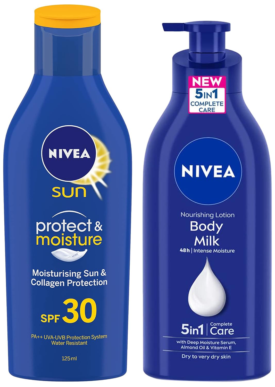 NIVEA Body Lotion for Very Dry Skin, 600 ml & NIVEA Sun Lotion, SPF 30, with UVA & UVB Protection, Water Resistant Sunscreen for Men & Women, 125 ml