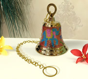 DSH Brass Multicolour Wall Hanging Bell Ghanta with Chain Temple Bell for Home Decor Wall Door Mandir Temple Pooja (Red, H-7 Inch)