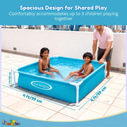 Toy Imagine Mini Frame Pool Square Kids Portable Above-Ground Kiddie Pool, Steel Frame PVC Liner, Easy Setup Backyard Splash for Toddlers & Family (48" L x 48" W x 12" H)