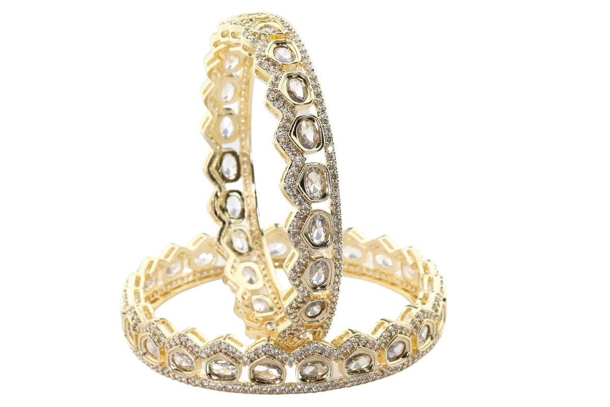 NMII Alloy Metal American Diamond Bangles Bracelet Jewellery Set For Women & Girls | Oval Shaped Cubic Zirconia Bangle | Premium Bridal Kada For Wedding, Party, Spaecial Occasion- Set of 2 Bangles