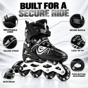 Toy Imagine Adjustable Inline Skates for Kids & Adults, Ages 6-18, Black