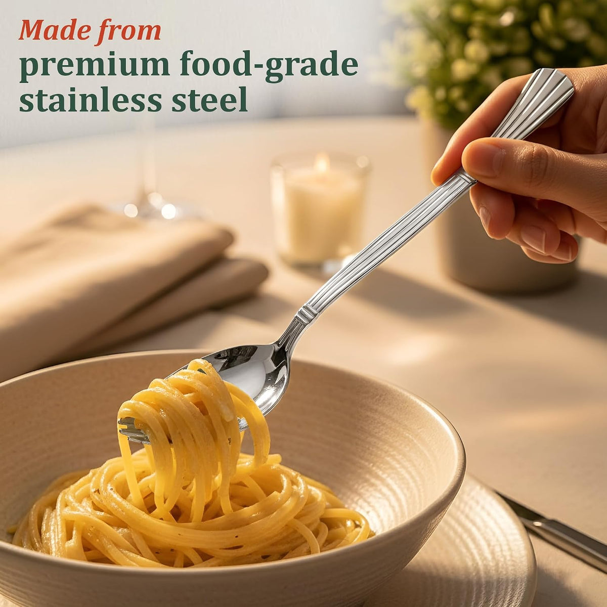Parage 3-in-1 Stainless Steel 6 Pieces Spoon Fork Set | Spoon Cum Fork Set | Spork for Soups, Noodles| Set of 6| Length: 16 cm| Silver