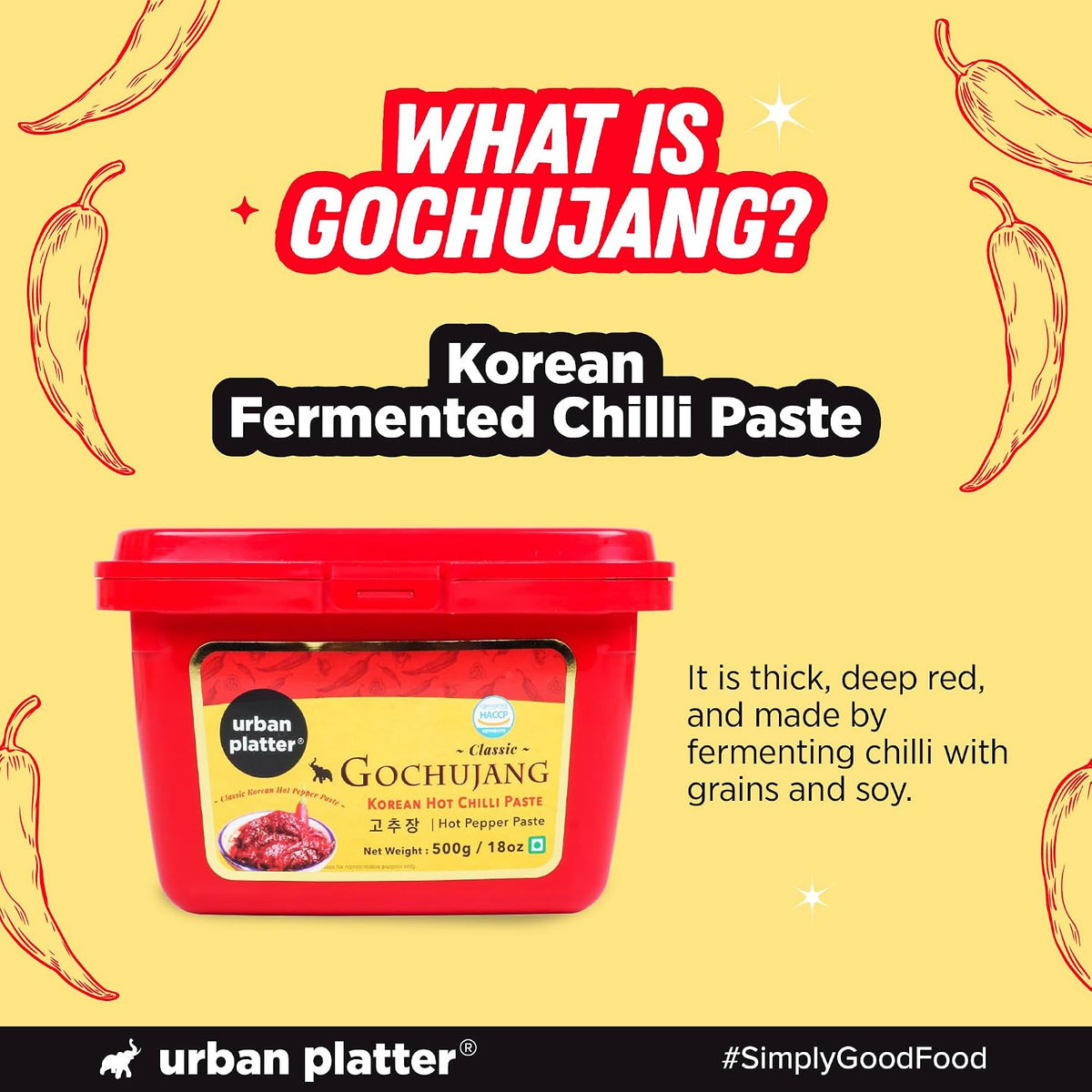 Urban Platter Korean Gochujang Paste 500g (Fermented Chilli Paste | Spicy-Sweet Umami | Plant-Based | For Bibimbap & Tteokbokki)