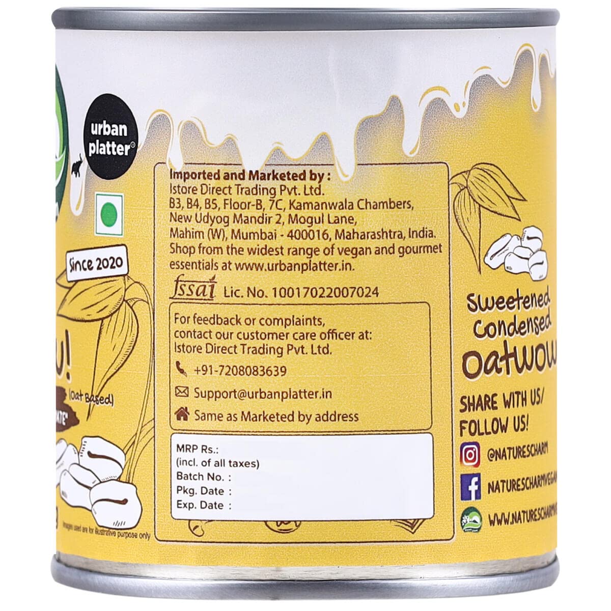 Urban Platter Sweetened Condensed Oatwow Dessert Mate, 320g (Product of Thailand, Oat-Based, Dairy & Soy Free, Perfect for Cakes, Fudge, Cookies)