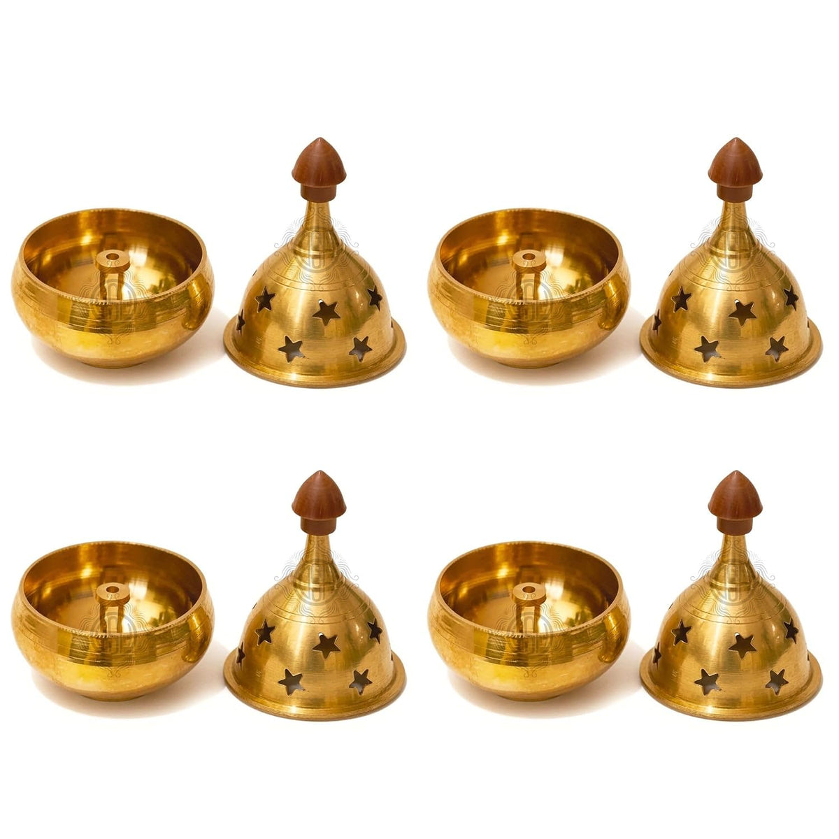 DSH Brass Diya Pure Brass Traditional Oil Puja Lamp for Temple, Mandir, Festival Decoration, Home Decor & Diwali Gift (Star Dome, Set of 4)
