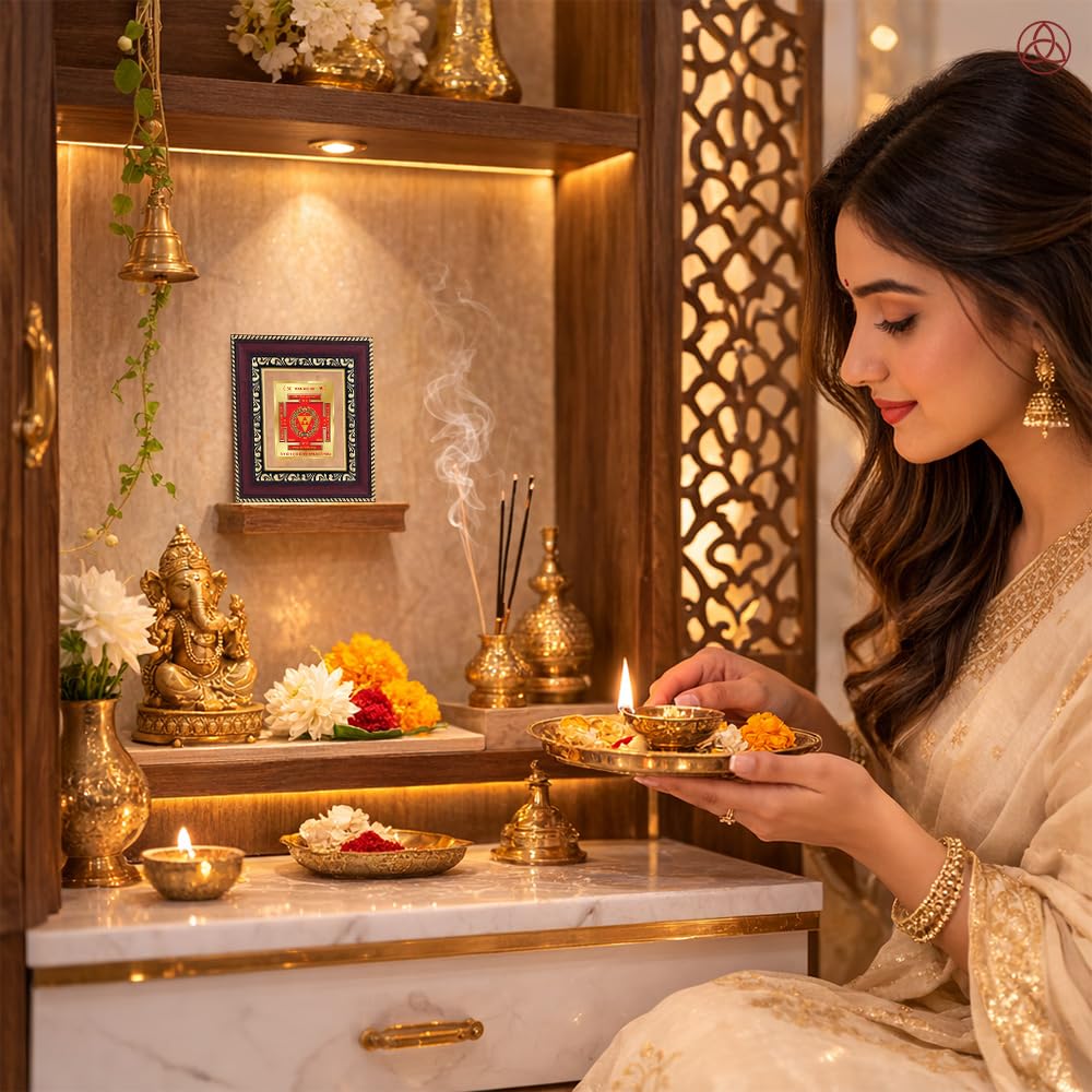 DIVINITI 24K Gold-Plated Kanakdhara Yantra Frame | Sacred Yantra for Wealth, Prosperity & Positivity | Home, Office & Pooja Room Decor | Premium Gift Box | 12 x 11 CM
