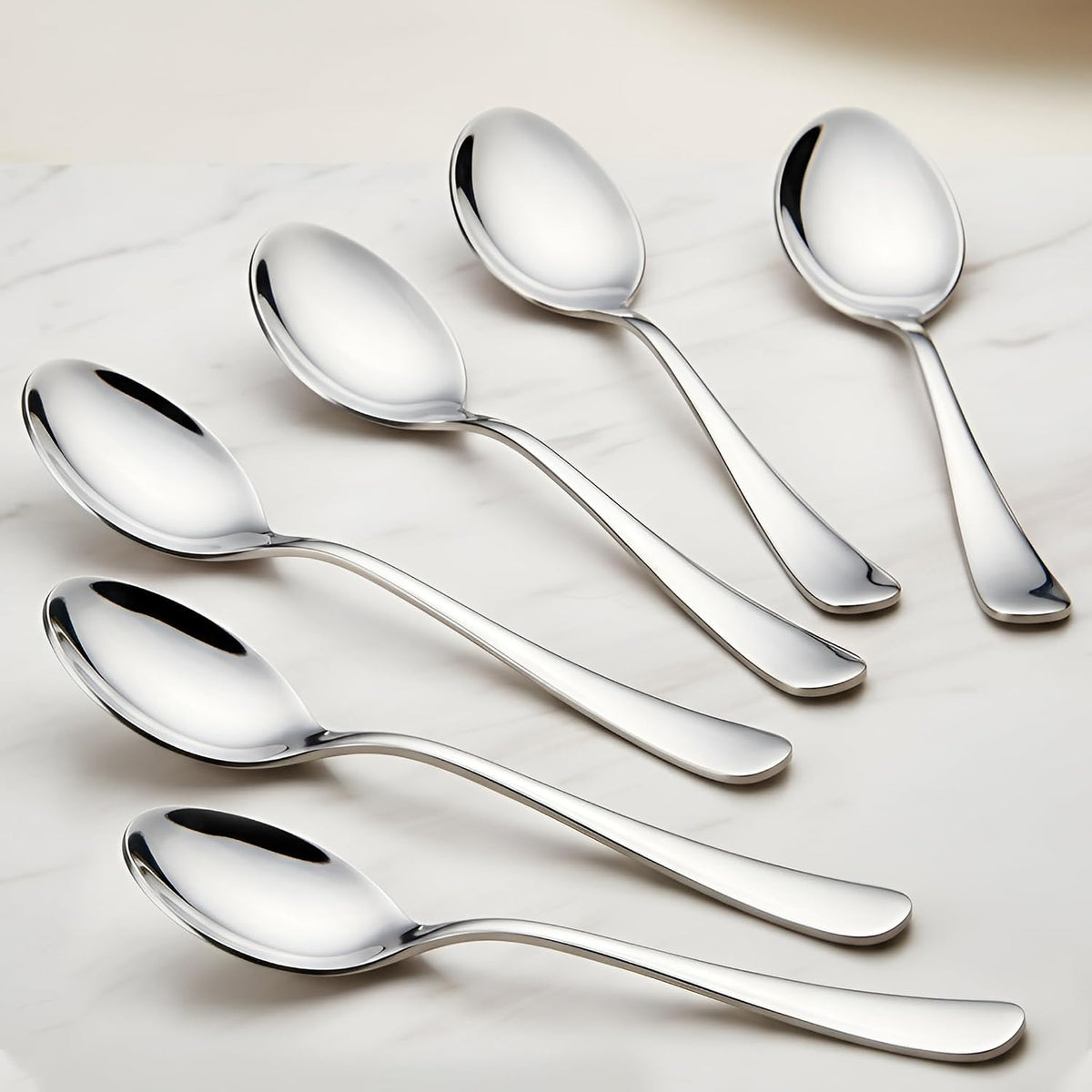 Parage 6 Pieces Stainless Steel Table Spoons Set with Round Edge, 18.5 cm, Tableware, Set of 6, Silver