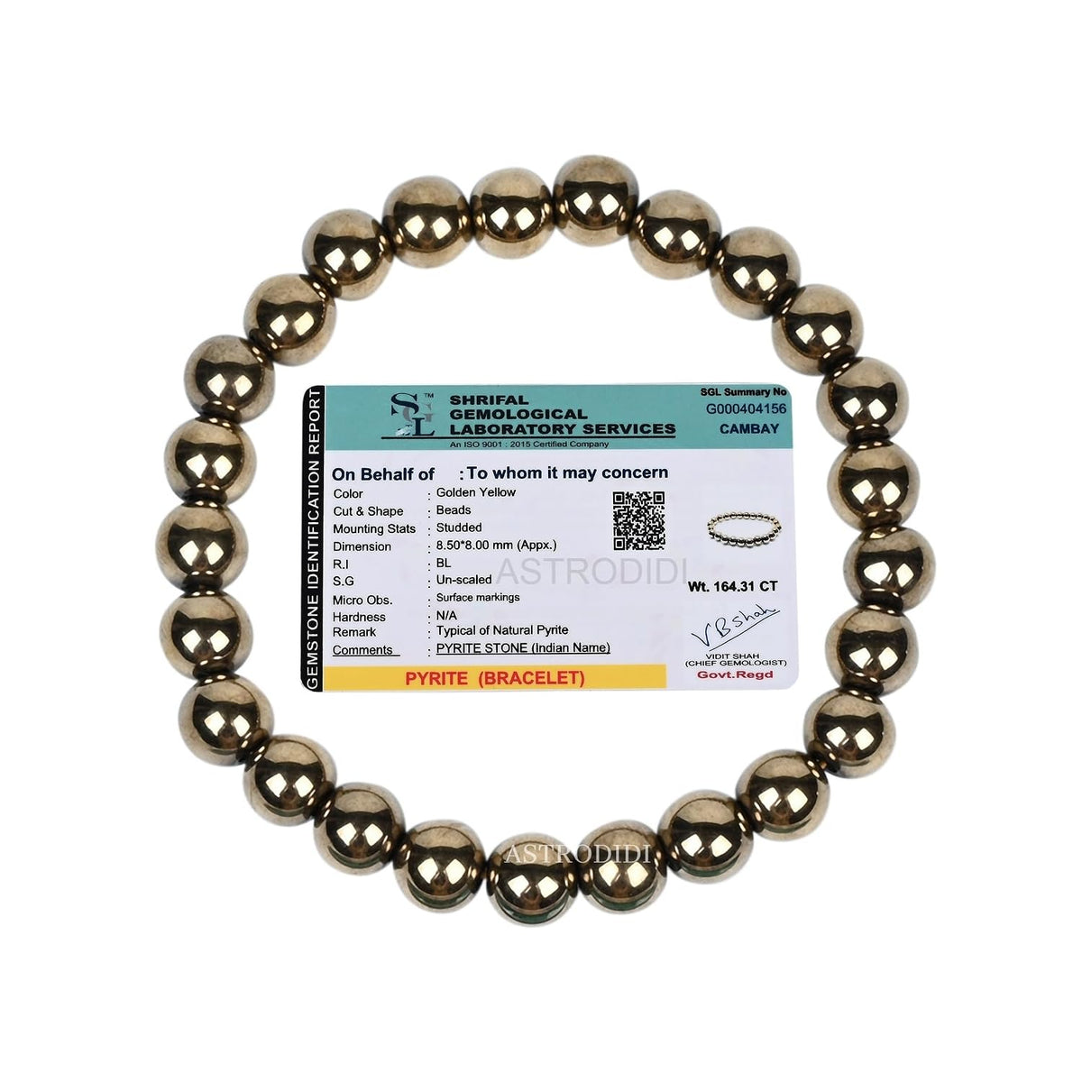Astrodidi Natural Certified Golden Pyrite Stone Bracelet to draw in Prosperity, Wealth, Success, Money and Positive Energy | Original Reiki Feng-Shui Healing Crystal Gemstone Bracelet for Men and Women