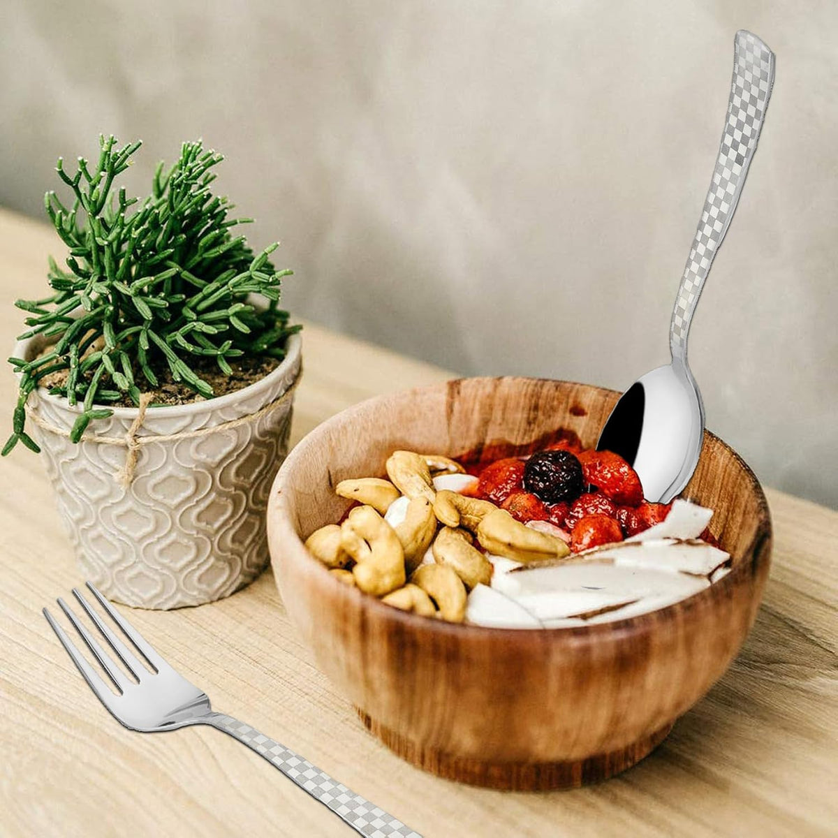 Parage 25 Pieces Decora Premium Stainless Steel Cutlery Set For Home & Kitchen (Contains: 6 Table Spoons, 6 Forks, 6 Master Spoons, 6 Soup Spoons, 1 SS Stand) Spoon Set, Dining Tableware Fancy- Silver