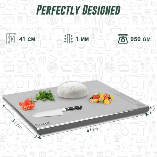 Parage Large Stainless Steel Chopping Board (41 x 31 cm) | Heavy Duty Metal Cutting Board with Anti-Skid Silicone Pads | Durable, Rust-Proof Kitchen Board for Vegetables, Meat & Fruits