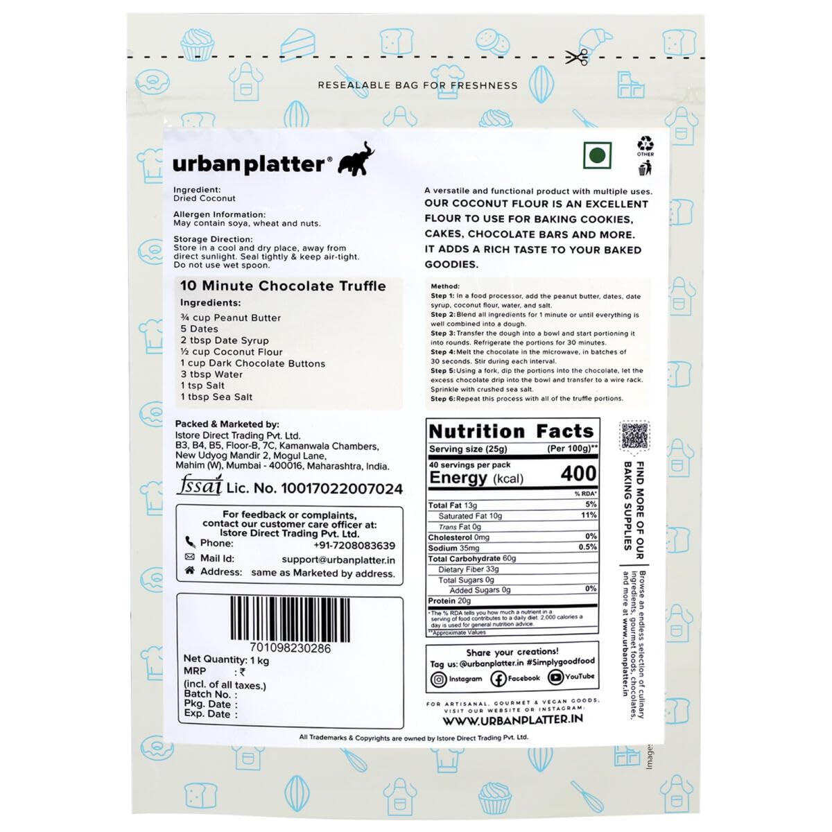 Urban Platter Coconut Flour, 1000 g