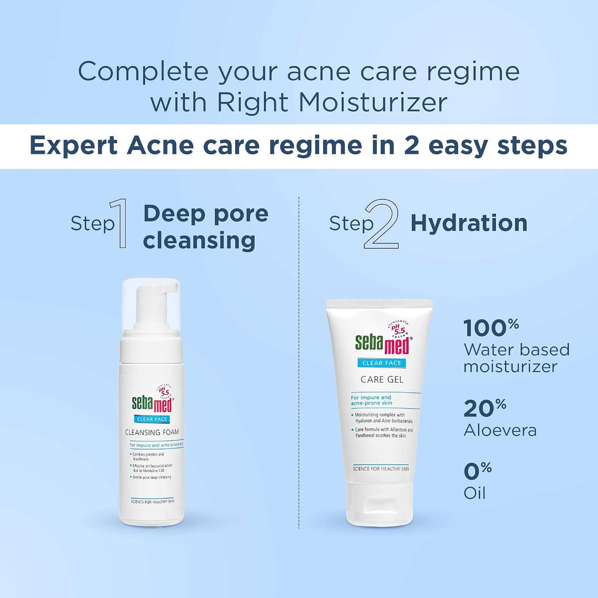 Sebamed Clear Face Cleansing Foam| pH 5.5 | Combats pimples with Montaline C40 | Deep pore cleansing | Dermatologically & clinically tested | 150ml (Pack of 2)