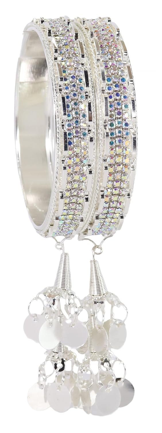 NMII Premium Metal with Zircon Diamond Latkan Bangles For Women and Girls | Stylish Bangles Bracelet For Girls | Bangles with Latkan For Wedding, Party, Festive | Latkan Chudi Jewellery- Set of 2
