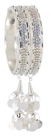 NMII Premium Metal with Zircon Diamond Latkan Bangles For Women and Girls | Stylish Bangles Bracelet For Girls | Bangles with Latkan For Wedding, Party, Festive | Latkan Chudi Jewellery- Set of 2
