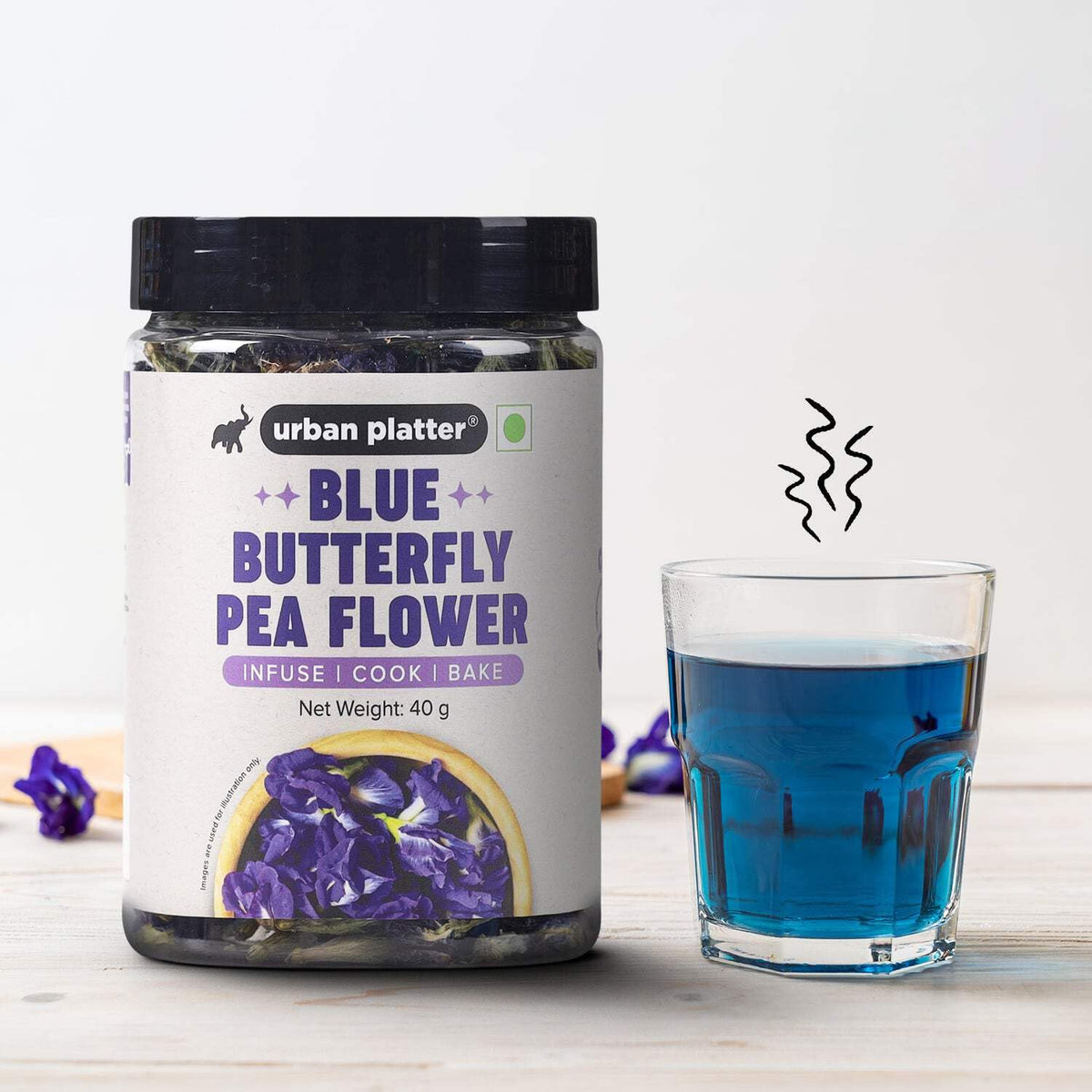 Urban Platter Butterfly Pea Flower Tea, 40g (Rich in Antioxidants, Caffeine Free Herbal Tea, Aparajita/Shankhpushpi Flower Tea, Natural Blue Colour Tea for Drinks, Cocktails & Mocktails)