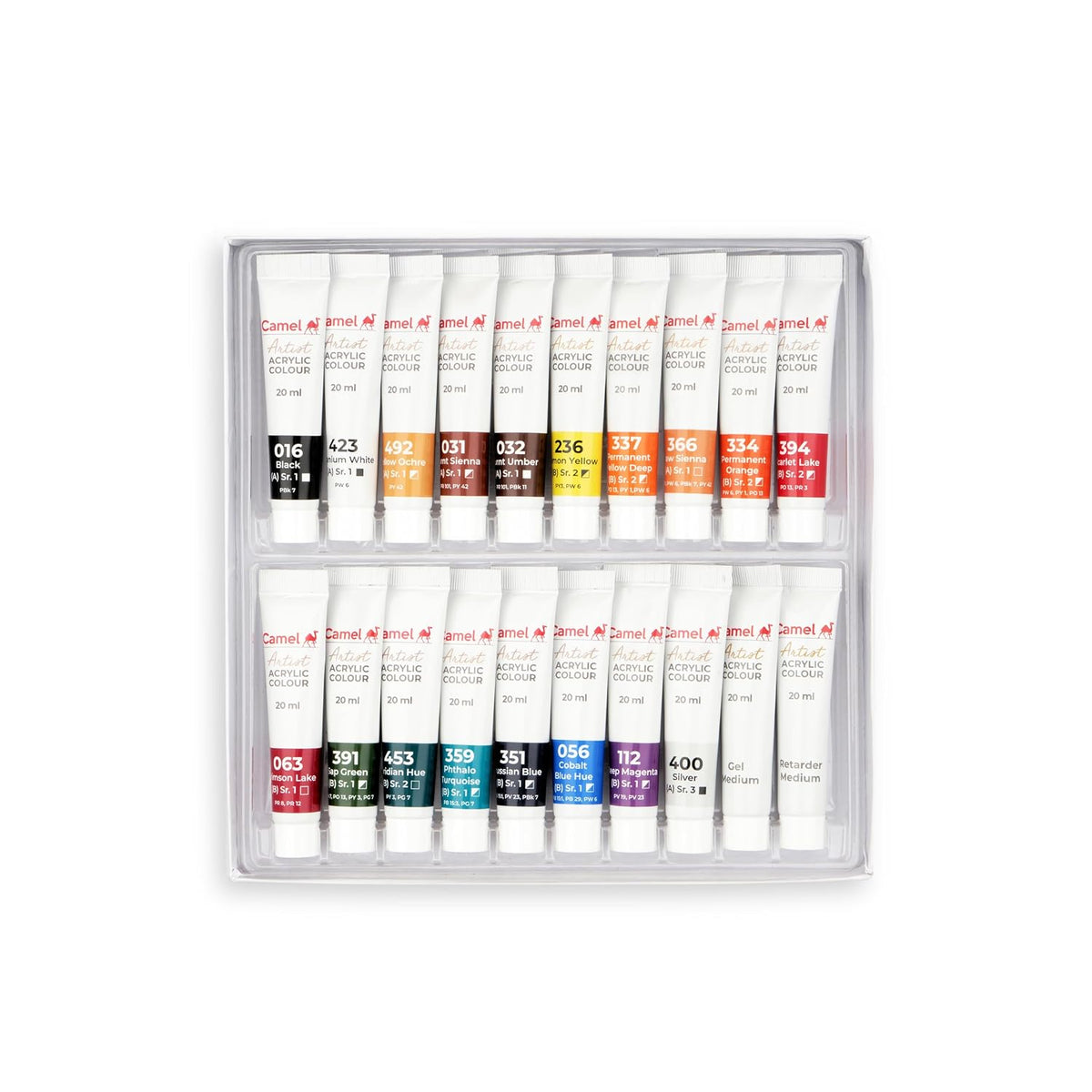 Camel Artist Acrylic colors - 18 Shades, 20ml, Multicolor (811191)