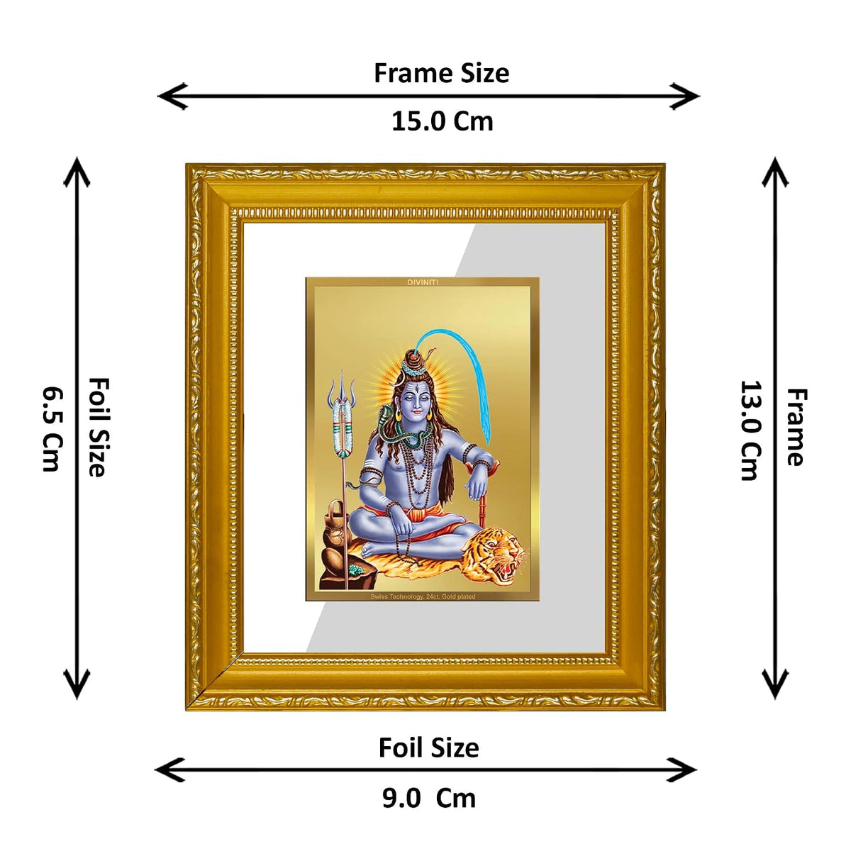Diviniti Shiva Gold Plated Wall Photo Frame, Table Décor| DG Frame 101 Size 1 and 24K Gold Plated Foil| Religious Photo Frame Idol For Pooja, Gifts Items (13.5 CM X 15.5 CM)