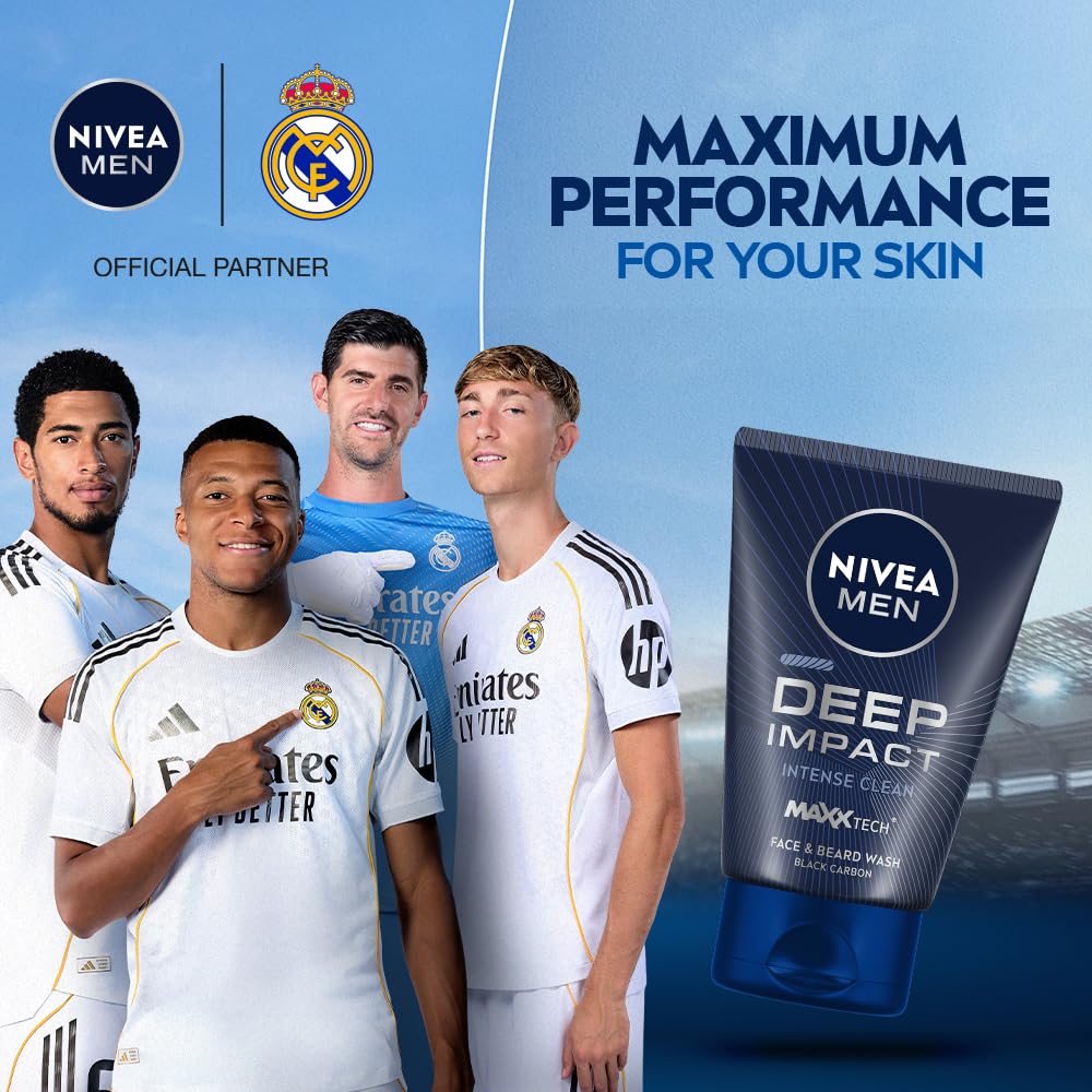 NIVEA MEN Deep Impact Face Wash 100g | With Black Carbon | Intense Clean, For Beard & Face | Removes Oil and Impurities