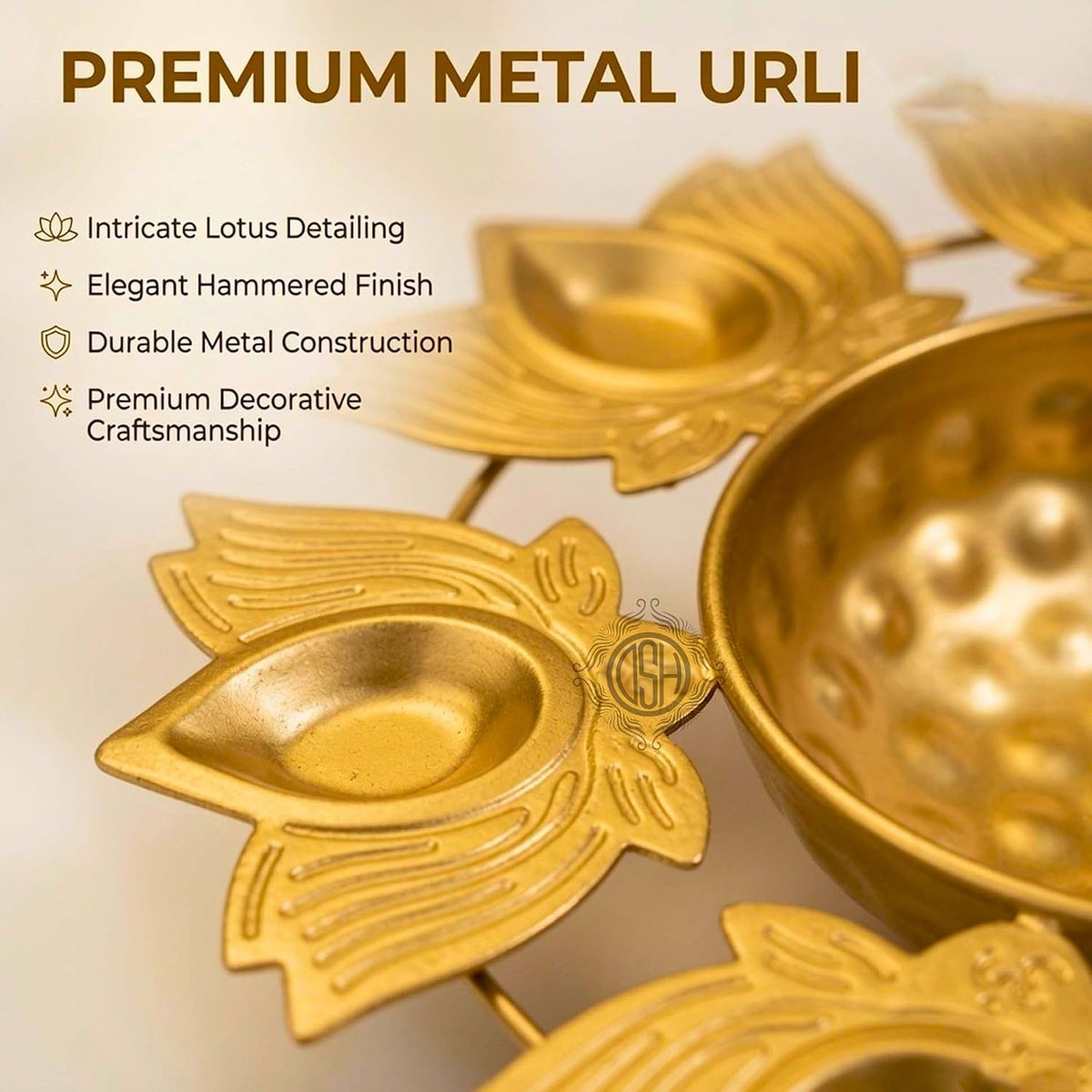 DSH Urli Bowl for Home Decor and Festival Decor for Floating Flowers Candles and T-Lights Candle Stand with Floating Diyas. (Kamal Urli)