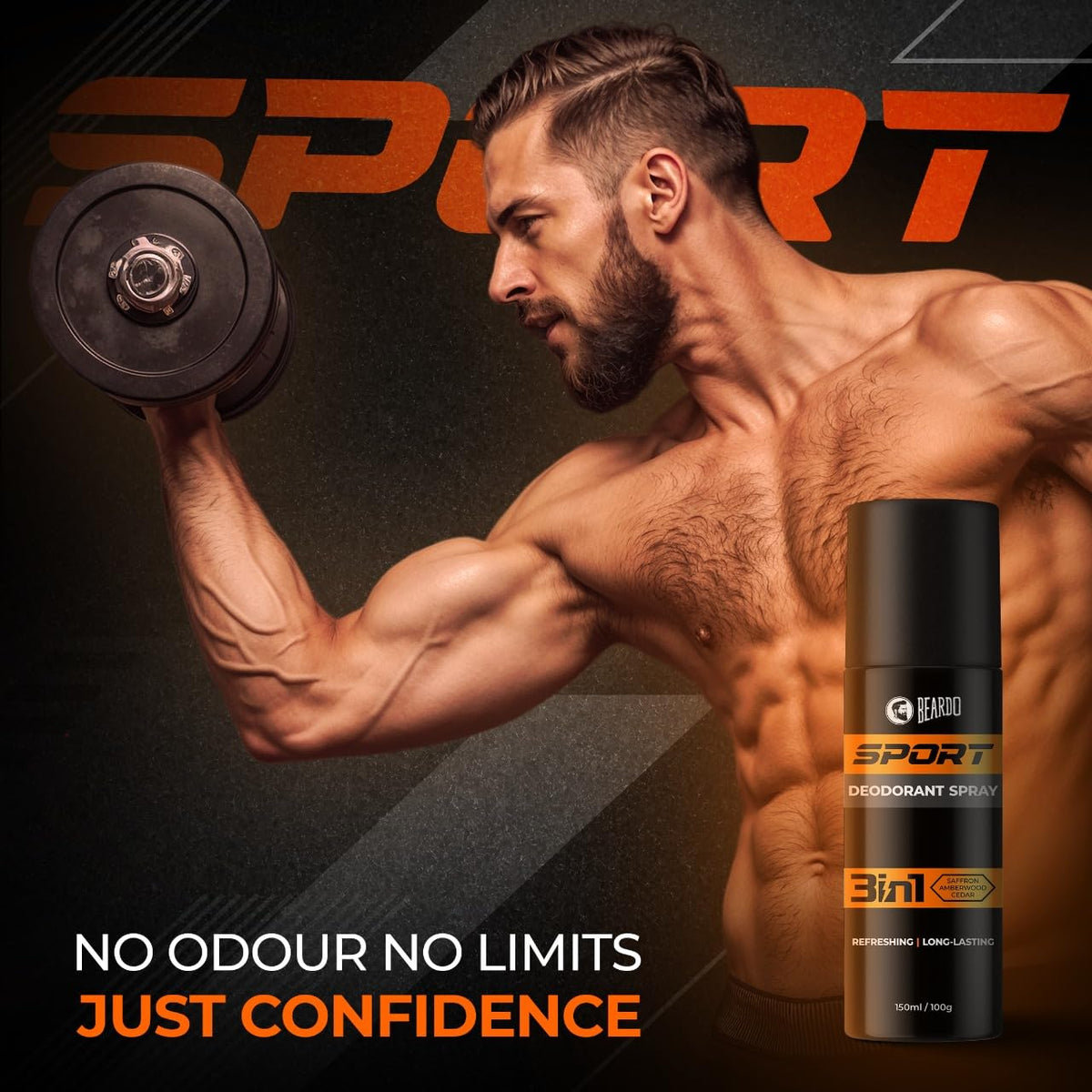 Beardo Sport Energy Deodorant Spray 150Ml | Body Spray Perfume For Men | Deo For Men | Fresh Long-Lasting Deodorant Spray