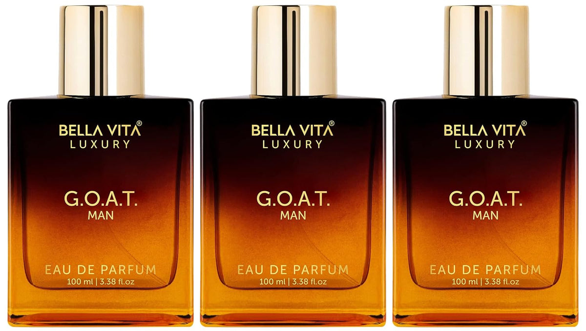Bella Vita Luxury Men G.O.A.T Eau De Parfum Liquid Perfume With Bergamot, Lavender & Patchouli|Woody & Oriental Long Lasting Edp Fragrance Musk Scent, 100 Ml (Pack Of 3), 300 Millilitres