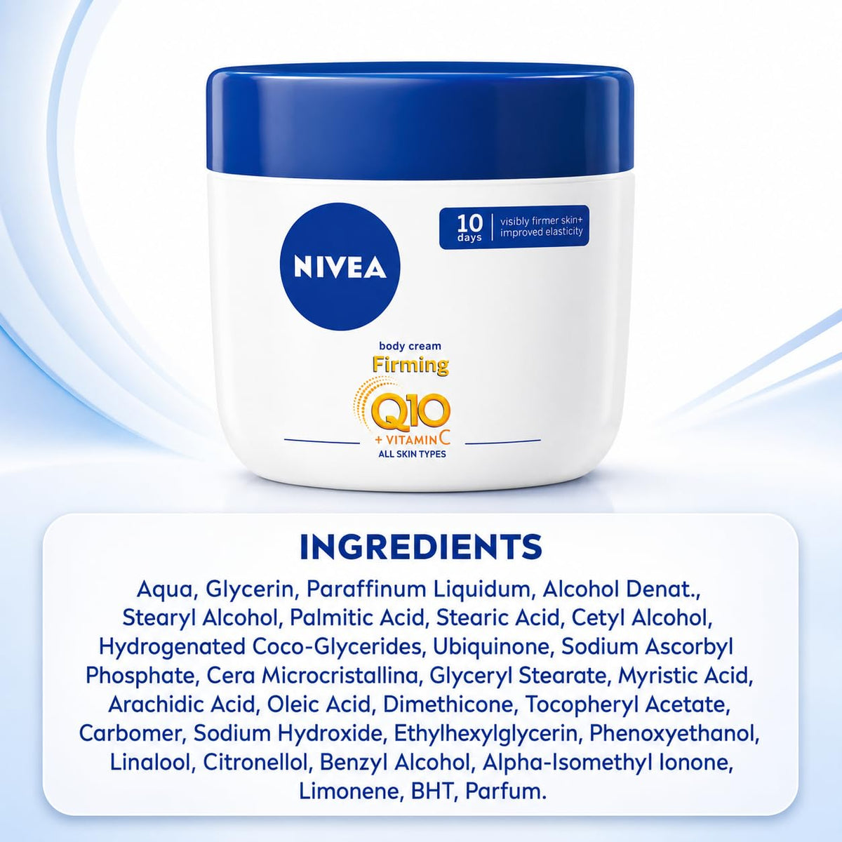 NIVEA Firming Body Cream with Q10 & Vitamin C, 48H Intensive Moisture, Helps Improve Skin Firmness & Elasticity, for All Skin Types, 400 ml