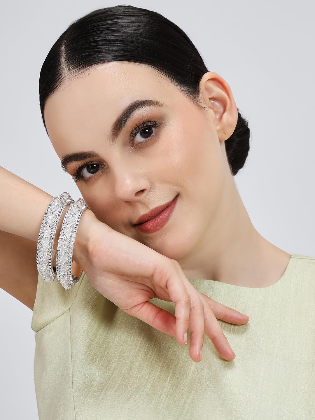 NMII Latest Alloy Metal with Zircon Stone & Pearls Bangles Set For Women & Girls | Premium Girl's Bangles Bracelet | Women's Kangan | Kada Bangles For Women Wedding, Party, Occasion- Set of 2