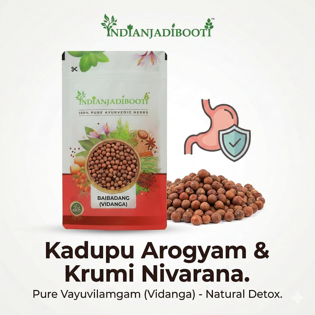 IndianJadiBooti Pure Baibadang (Vidanga/False Black Pepper) | Raw Embelia Ribes for Deep Gut Detox, Microbiome Balance & Metabolic Wellness