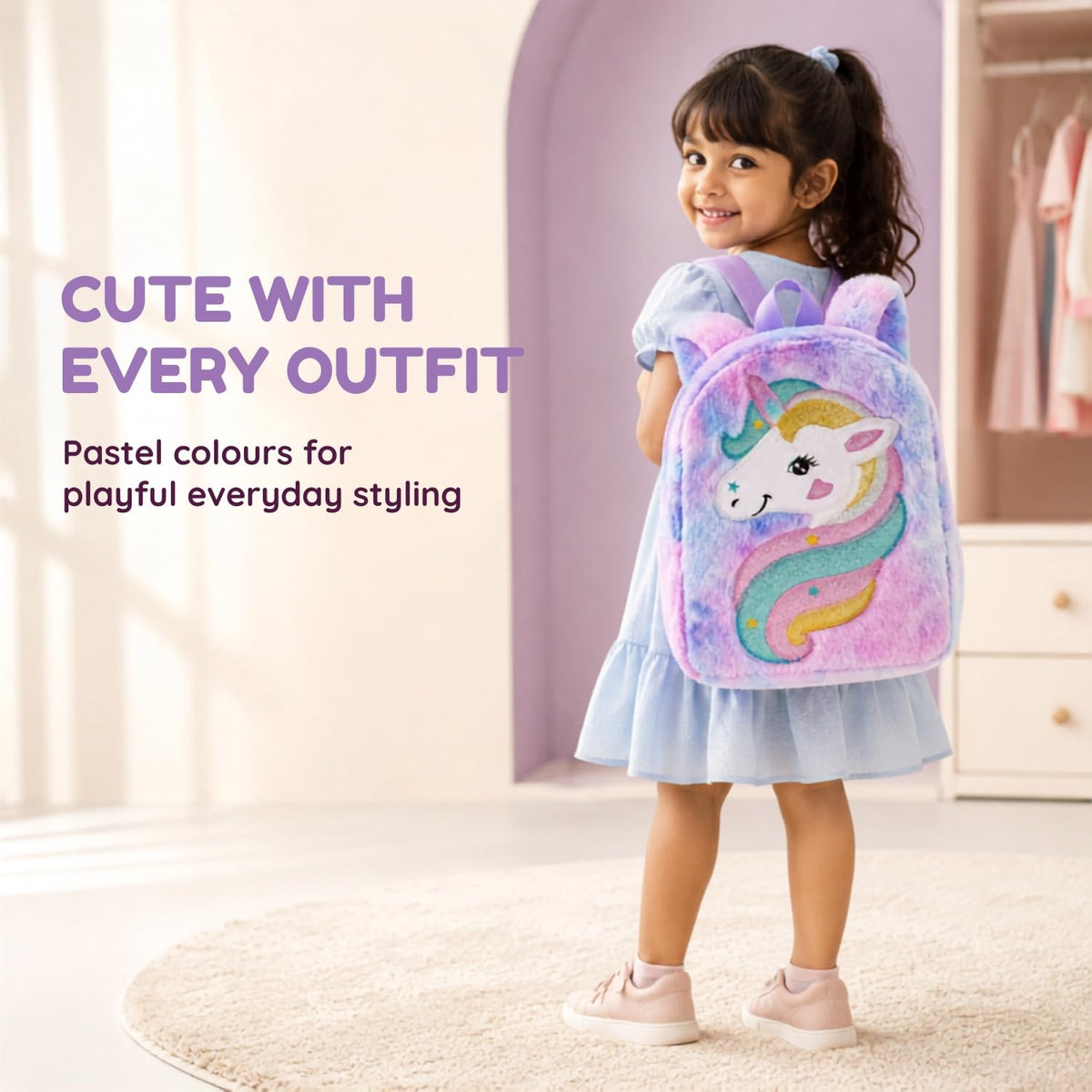 Toy Imagine Kids Soft Plush Unicorn Backpack for Girls 2-5 Years