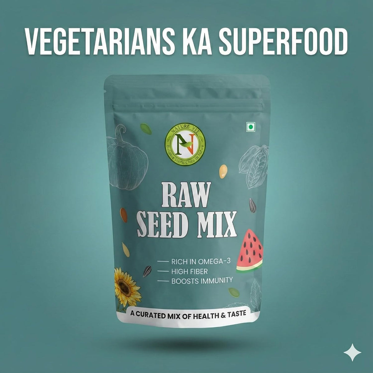 NatureVit Raw Seeds Mix, 1kg | 5-in-1 | Sunflower, Pumpkin, Flax, Watermelon & Sesame Seeds | Healthy Snacking with 100% Natural and Clean Ingredients