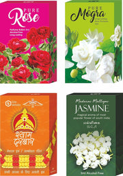 Parag Fragrances Combo Pack of 3ml × 4pc Attar set / 12ml Attar (Rose, Mogra, Shyam Darbar, Jasmine) Alcohol Free & Long Lasting Attars