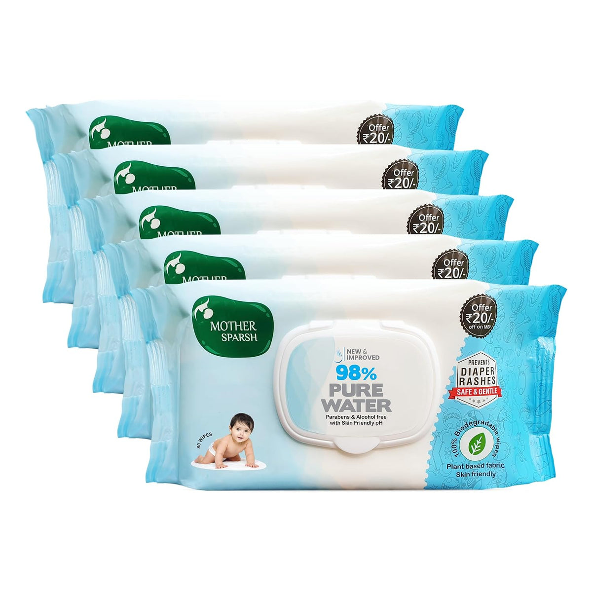 Mother Sparsh 98% Water Based Baby Wipes I Plant made Baby Wet Wipes I 80 Pcs