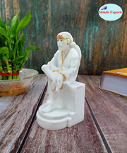 SHINDE EXPORTS White shirdi saibaba Marble Idol for Pooja Room Statue murti car Dashboard Home Murty. (16.5 CM)