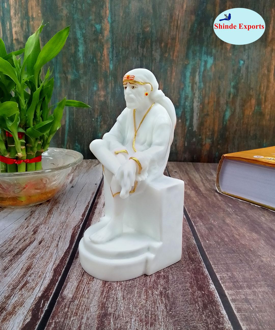 SHINDE EXPORTS White shirdi saibaba Marble Idol for Pooja Room Statue murti car Dashboard Home Murty. (16.5 CM)