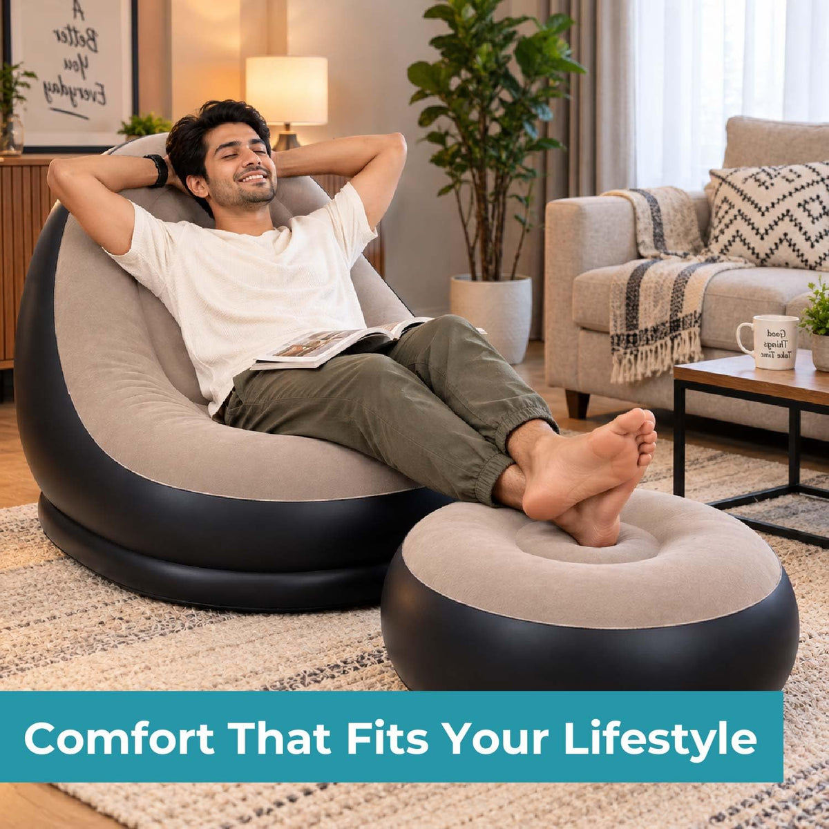 Toy Imagine Inflatable Lounge Chair with Air Pump & Matching Footrest