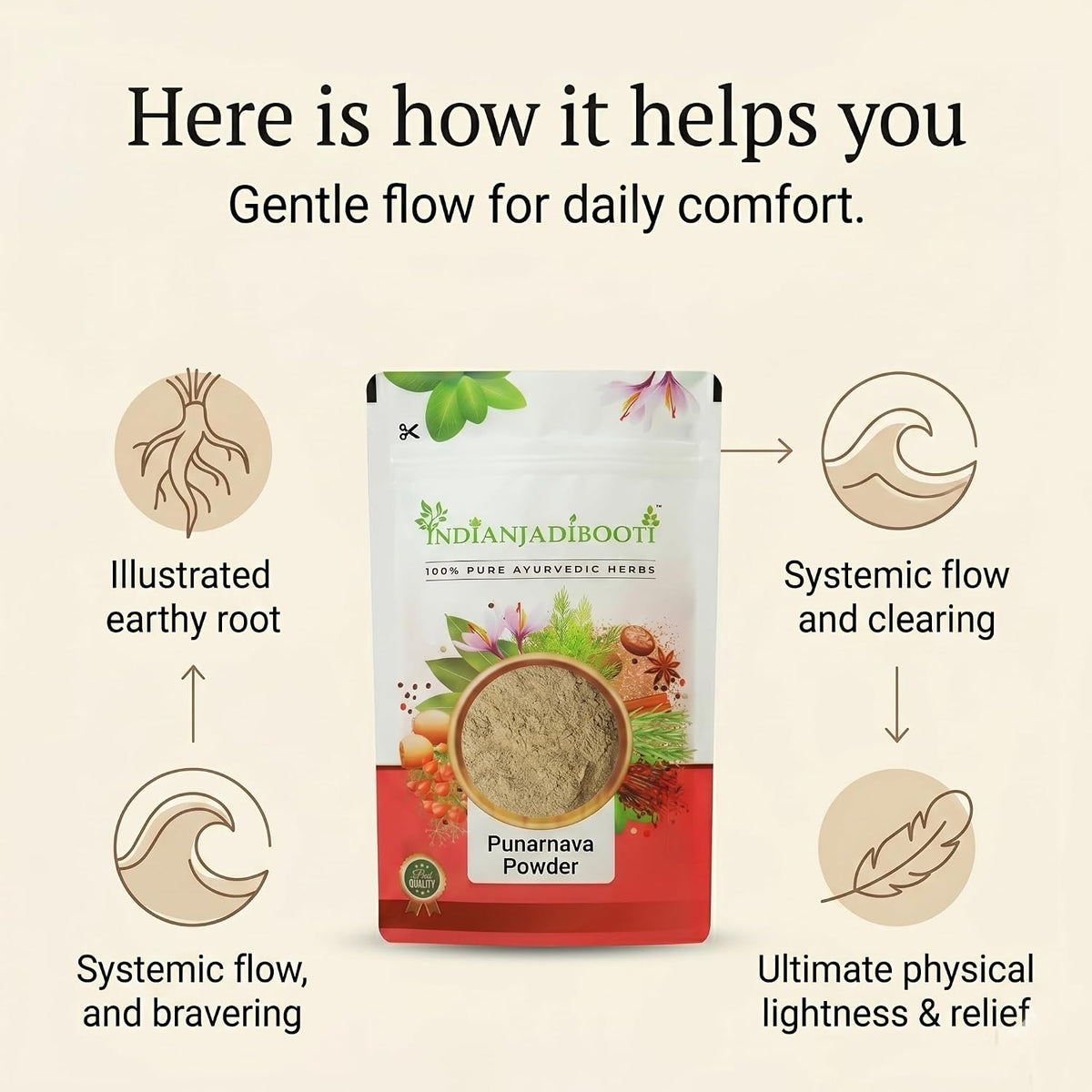 IndianJadiBooti Punarnava Powder Boerhavia Diffusa | Supports Kidney Health & Water Balance | Punarnava Churna For Urinary Wellness & Swelling Relief | With Boerhavia Diffusa Root