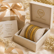 NMII Non-Precious Metal with Base Metal and Zircon Gemstone Studded Ball Chain Linked Glossy Finished Silk thread Bangle set for Women and Girls
