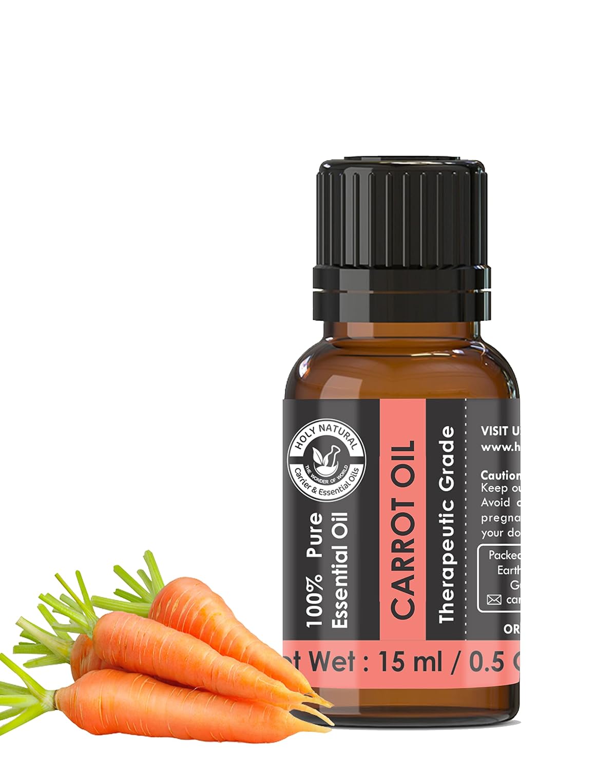 Holy Natural Carrot Seed Essential Oil 15ml with Dropper Plug | Undiluted Therapeutic Grade | Skin, Hair & Aromatherapy