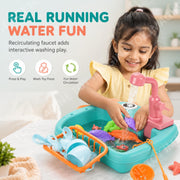 Toy Imagine 2-in-1 Electric Dinosaur Kitchen Sink Play Set for Kids, Recycling Running Water Faucet with Fishing Game, Pretend Dishwashing Toy with Utensils & Accessories for Boys & Girls Ages 3+