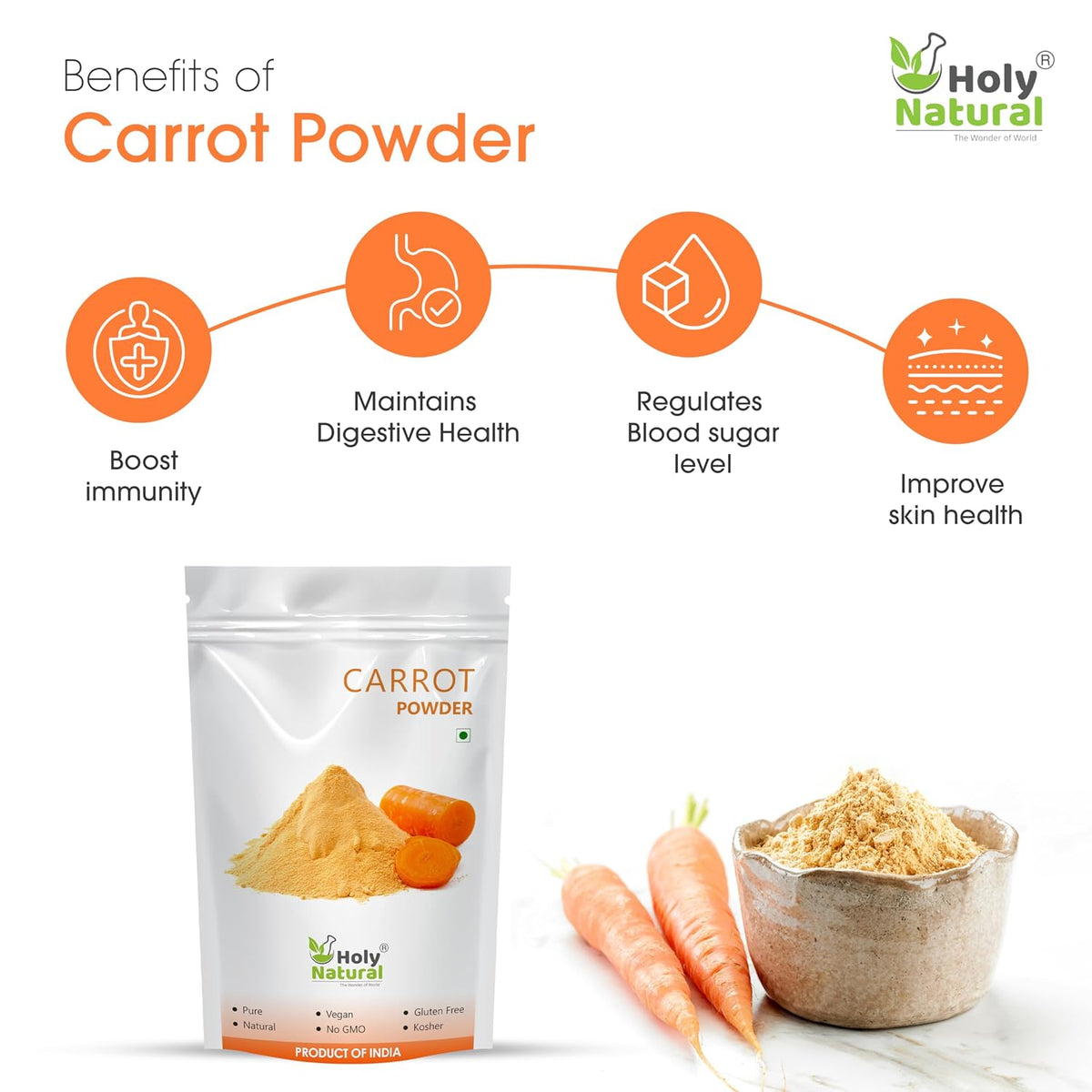 Holy Natural Carrot Powder 1kg | Supports Immunity, Eye & Skin Health | Ideal for Juice, Smoothie, Soup & Baking