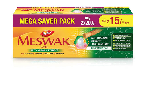 Dabur Meswak: India's No-1 Fluoride Free Toothpaste with Antibacterial, Anti Inflammatory & Astringent benefits,Cavity Protection|Helps fight Plaque, Tartar, Cavity and Tooth Decay- 400 gram(200gm*2)