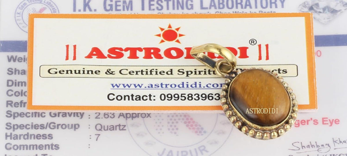 ASTRODIDI Tiger Eye Stone Pendant Original Lab Certified (Stone Weight 6-7 Carat) | Astrological Benefits and Healing Gemstone | Unisex Design for Men & Women