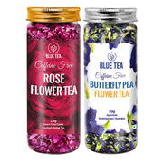 BLUE TEA - Combo Pack - Butterfly Pea Flower Tea (30g - 30 Cups) + Rose Tea (25g - 25 Cups) | DETOX TEA | Vitamin-C Rich - Caffeine Free - Natural Ingredients | Flower Based | Herbal Tea | Pet Jar