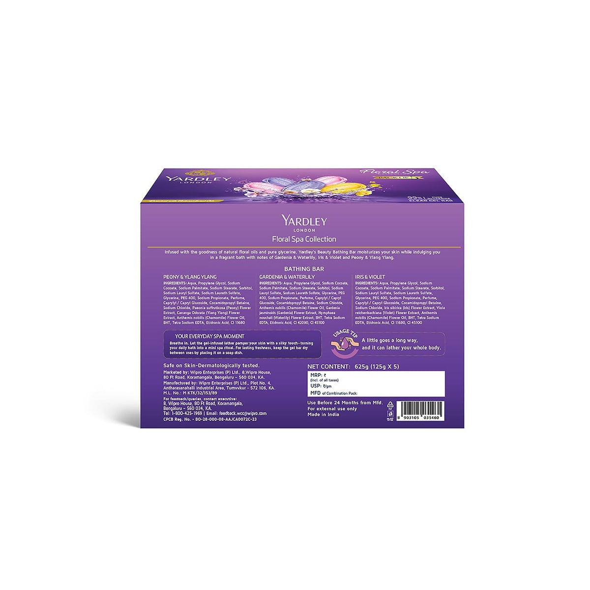 Yardley Clear Gel Bar Assorted Pack of 5 with 99% Pure Glycerin and Natural Floral Oils 125gx5