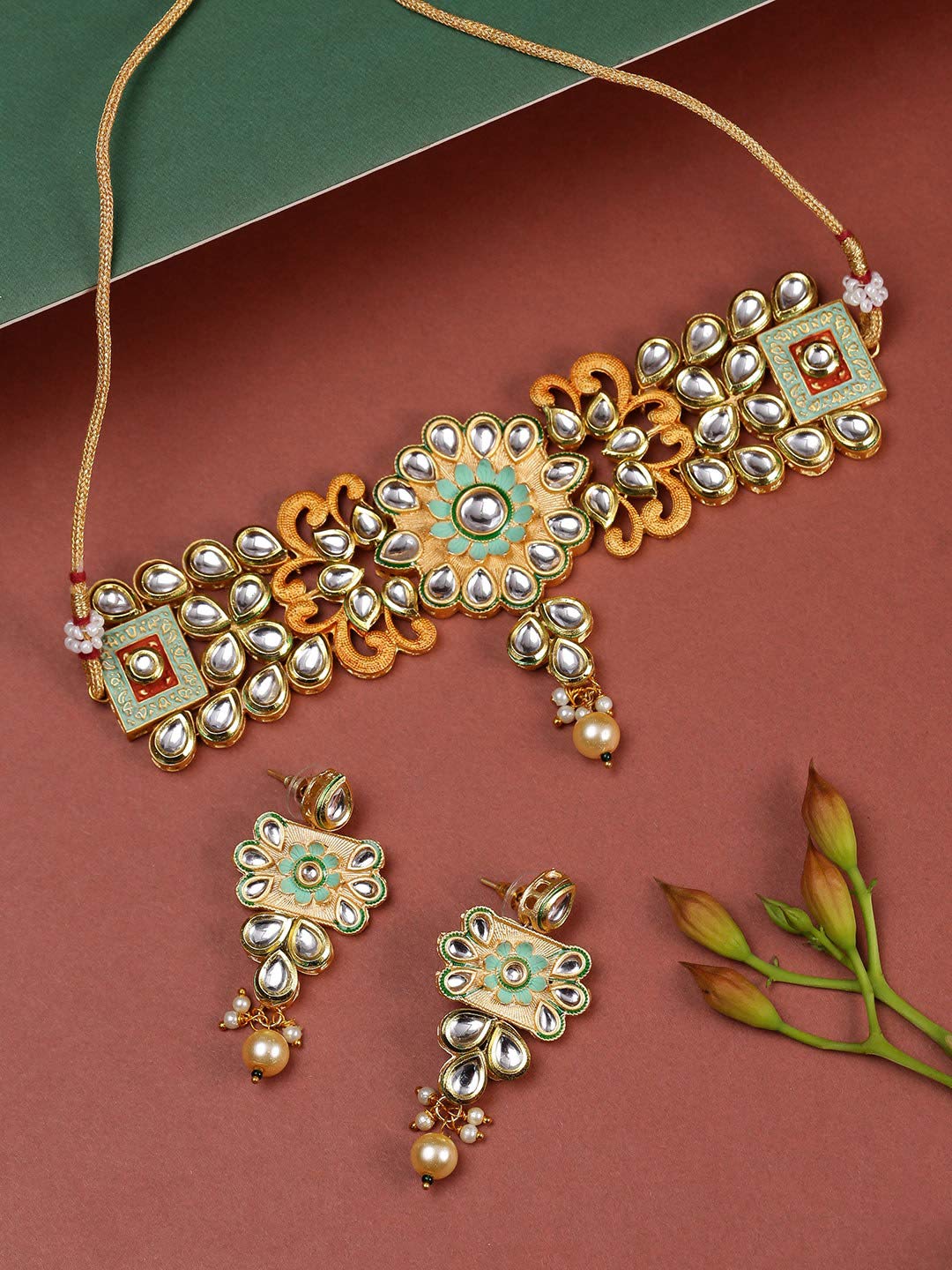 Priyaasi Kundan Studded Gold Plated Choker Necklace Set for Women with Earrings | Traditional Jewellery Set for Women