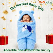 OYO BABY Hooded Swaddle Blanket for Newborns | Super Soft Flannel Wearable Sleeping Bag Wrap | Warm, Cozy & Breathable | Easy Wrap Design | 0–6 Months (72x68 cm) | Unicorn Blue